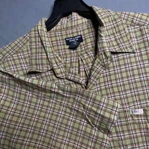 Ralph Lauren Jeans‎ Co. Mens Plaid Short Sleeve Button Down Shirt XL Green Brown